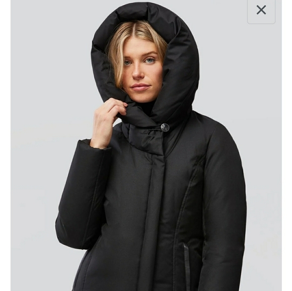 NWOT Soia & Kyo Camelia Slim Fit Brushed Down Coat with Leather Trims - Picture 6 of 15